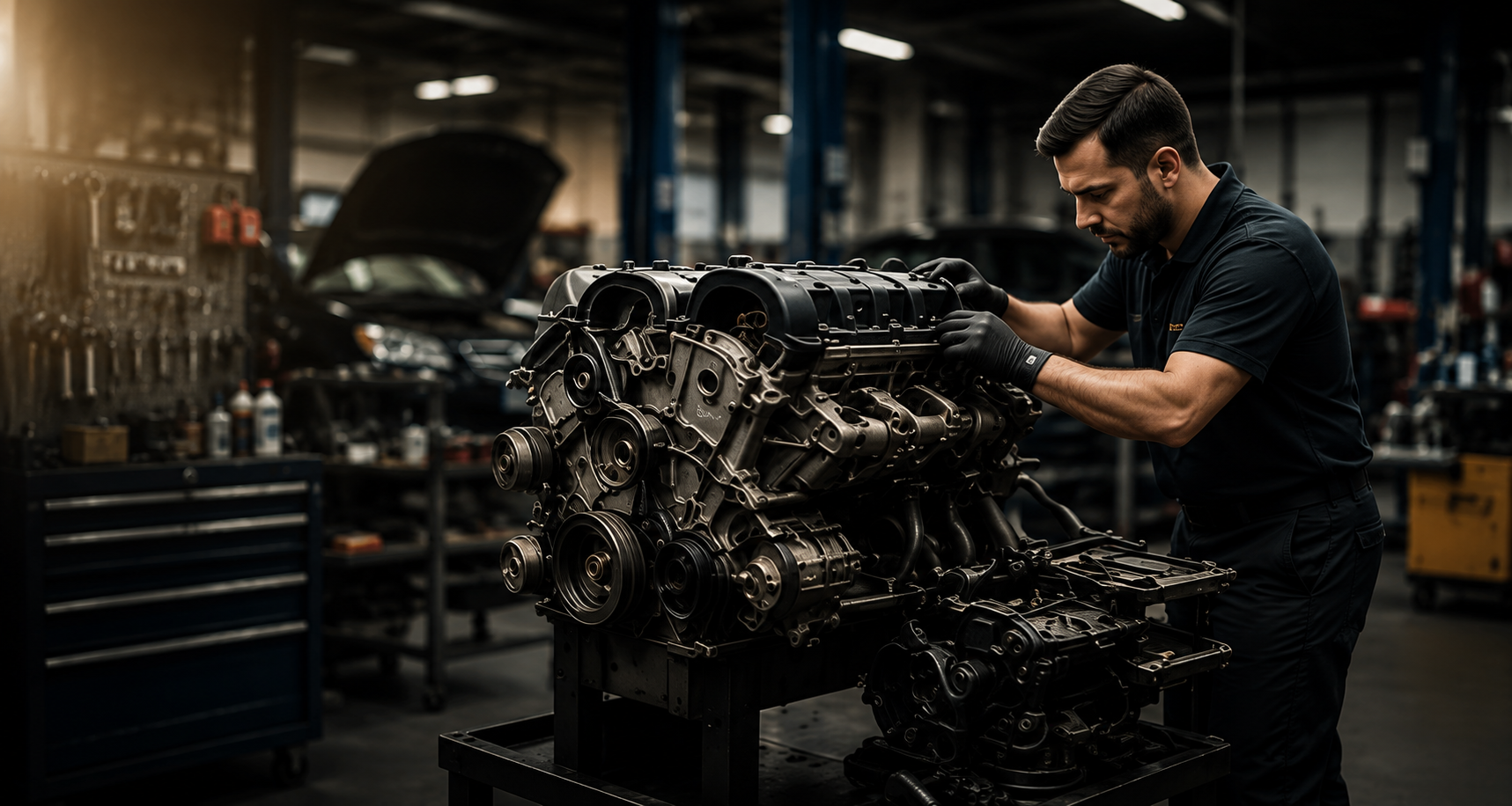 Mechanic rebuilding engine